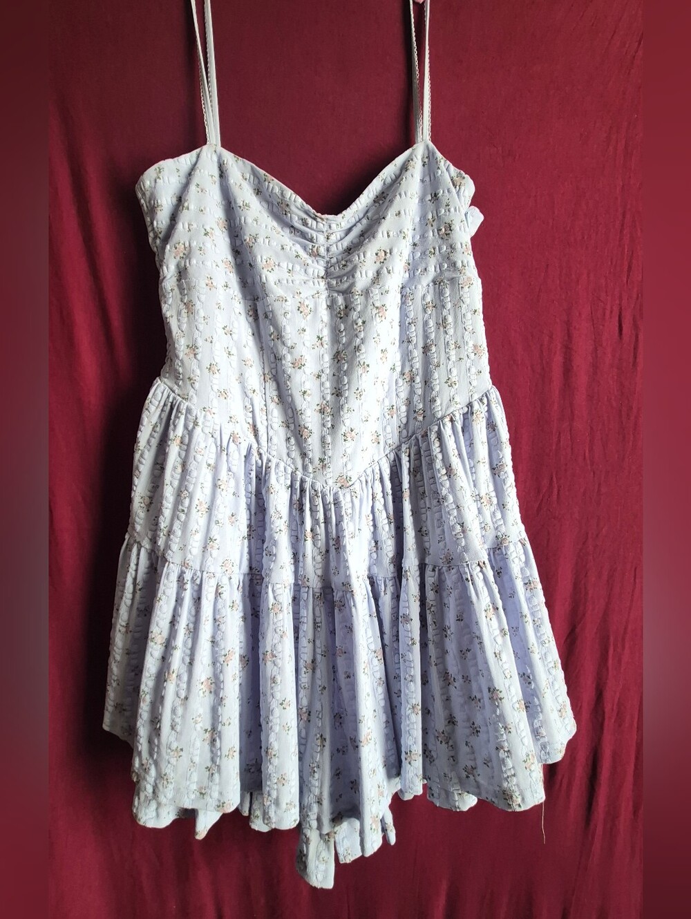 Altar'd State Baby Blue Ditsy Floral Smocked Ruffle Romper Jumpsuit Dress XL